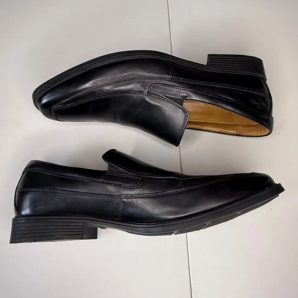Clarks Men's Tilden Free Black Leather Loafers Size 11.5 W (Wide)
